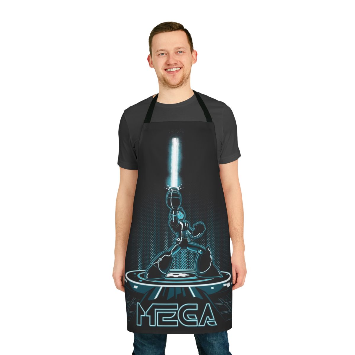 Retro-styled apron featuring a mashup of classic video game and movie characters
