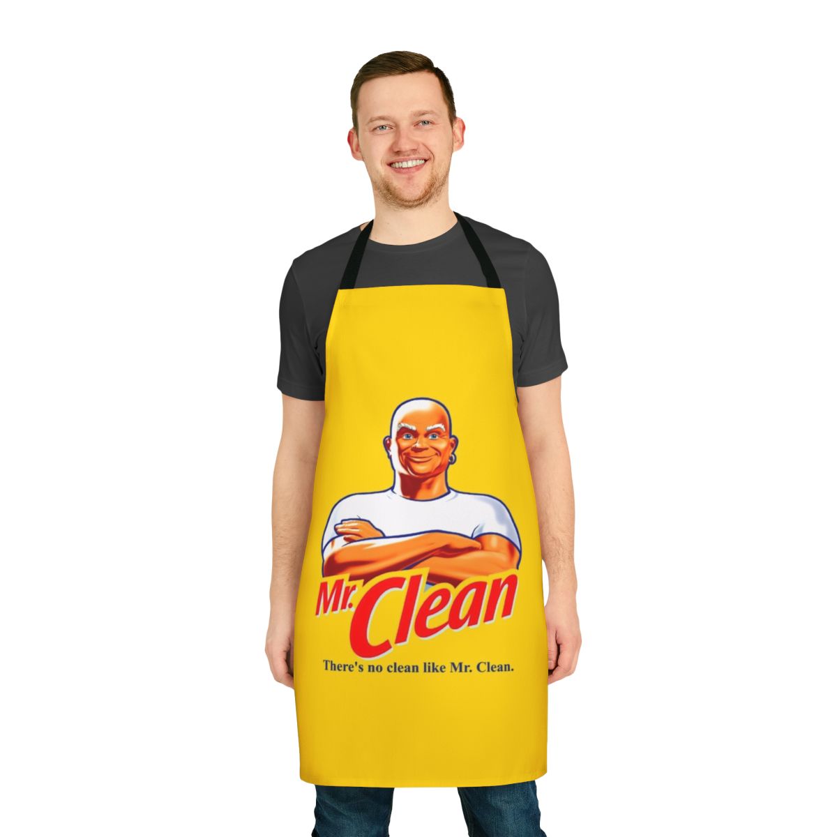 Retro-style apron with Mr Clean-inspired graphics
