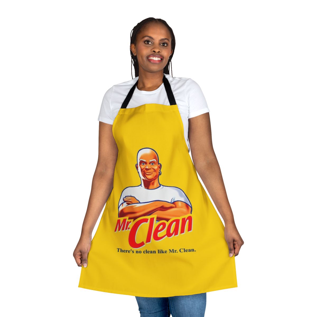 Retro-style apron with Mr Clean-inspired graphics