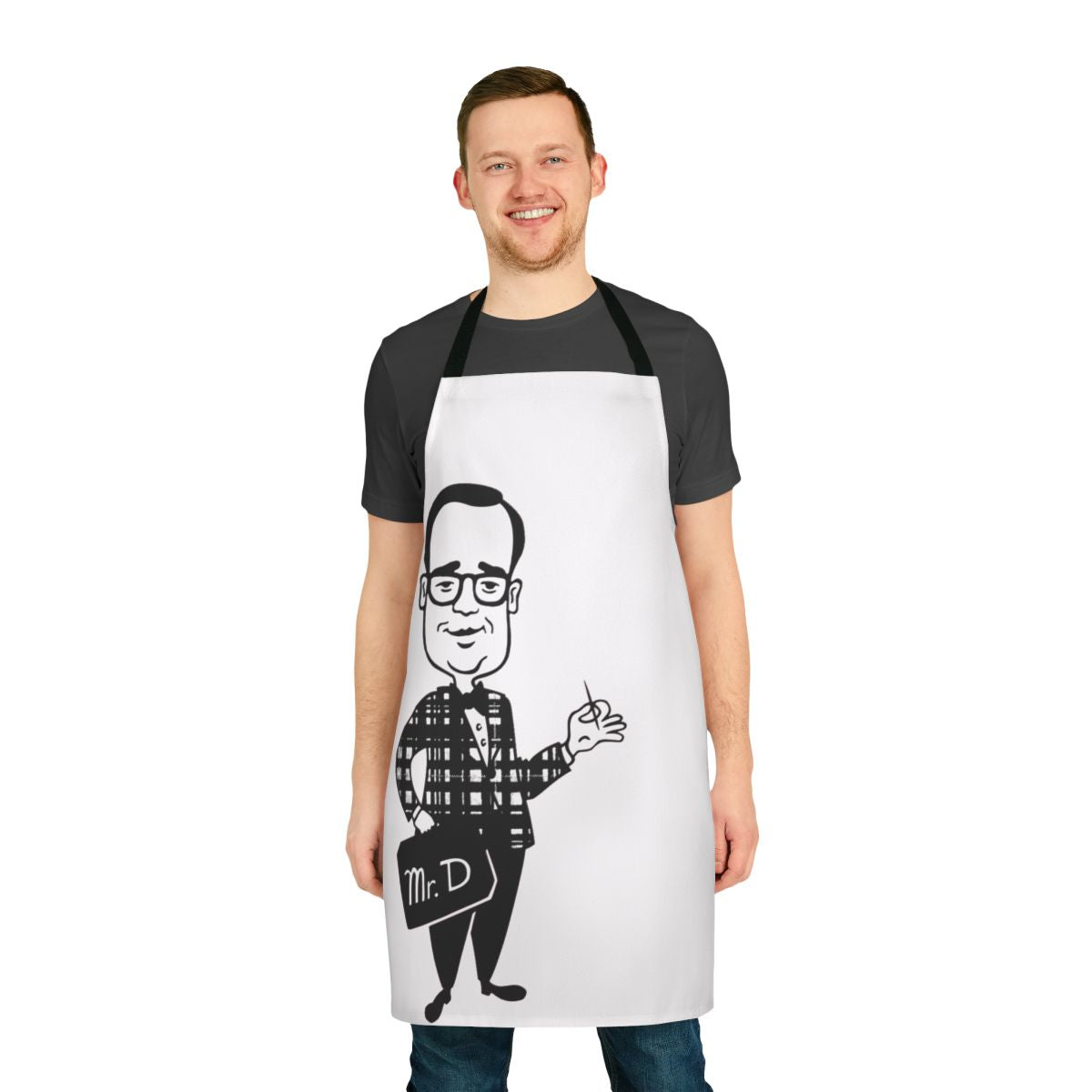Retro-style apron featuring the iconic Mr D mascot from the Rax fast food restaurant chain