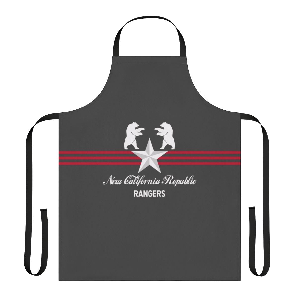 NCR Rangers-inspired apron with a minimalist video game design