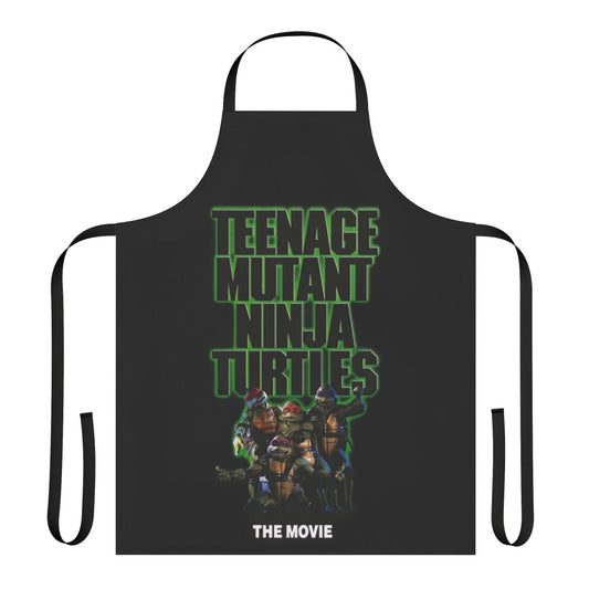 Retro-inspired green apron featuring the iconic Ninja Turtles characters from the 1990s movie