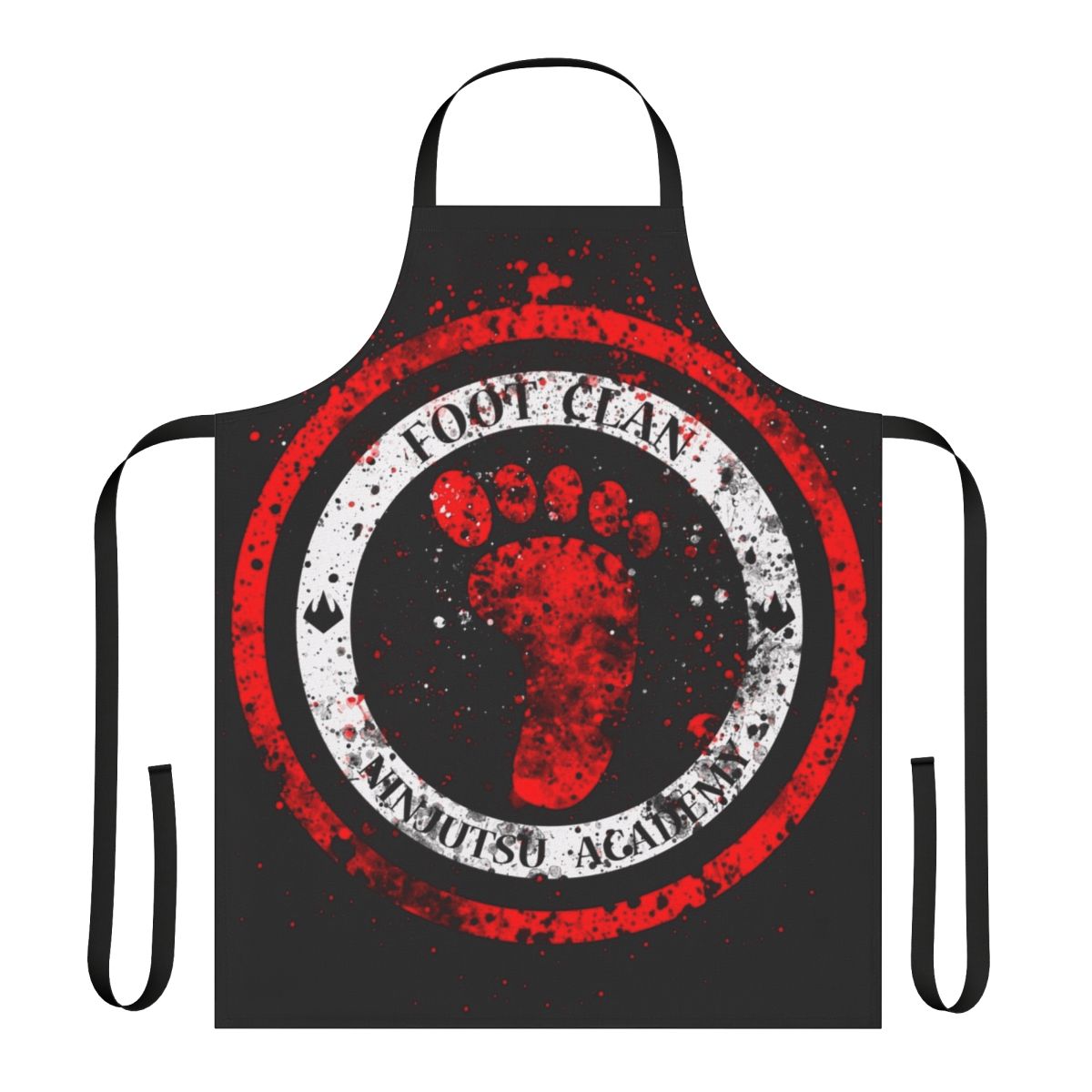 Vibrant retro-style apron featuring the iconic Foot Clan logo and ninja turtle silhouettes