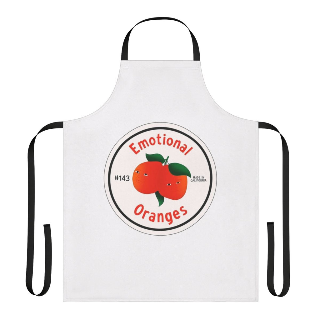Stylish orange apron with "Emotional Oranges" band logo