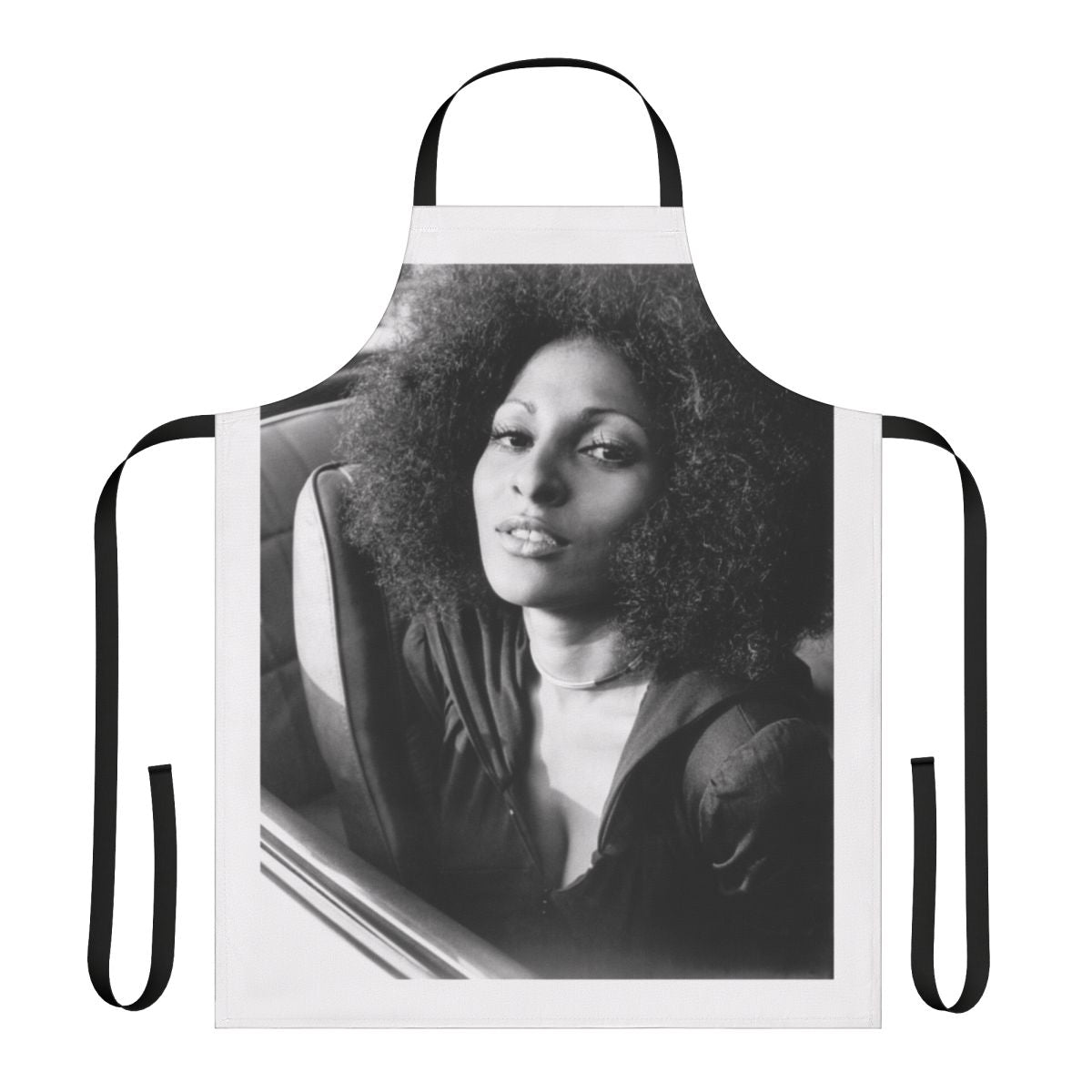 Vintage-style black apron featuring the iconic Pam Grier as Foxy Brown