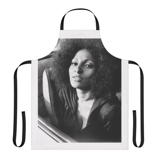 Vintage-style black apron featuring the iconic Pam Grier as Foxy Brown