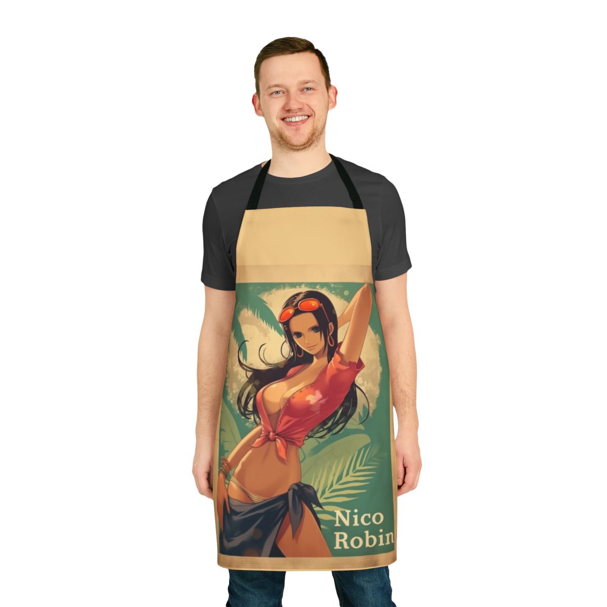 Retro Pinup Girl Apron with Anime-Inspired Devil Child Design