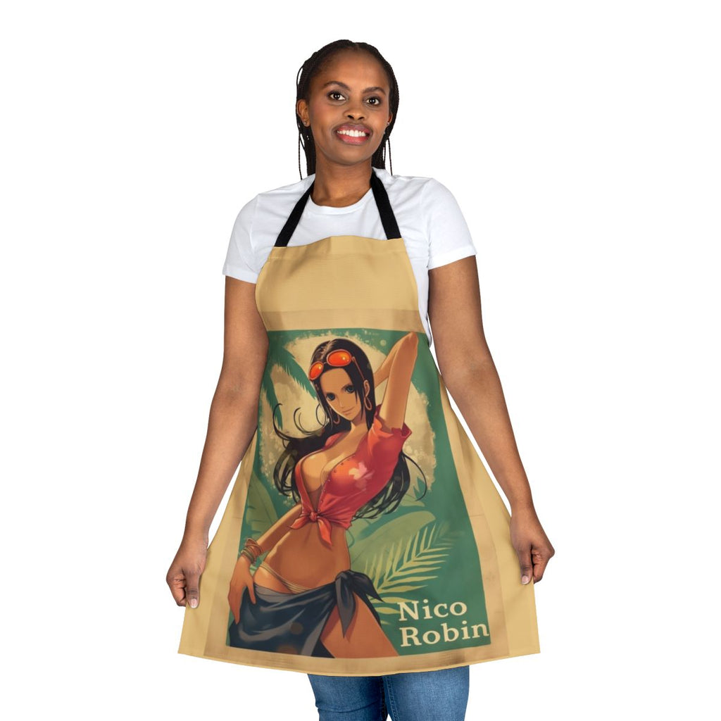 Retro Pinup Girl Apron with Anime-Inspired Devil Child Design