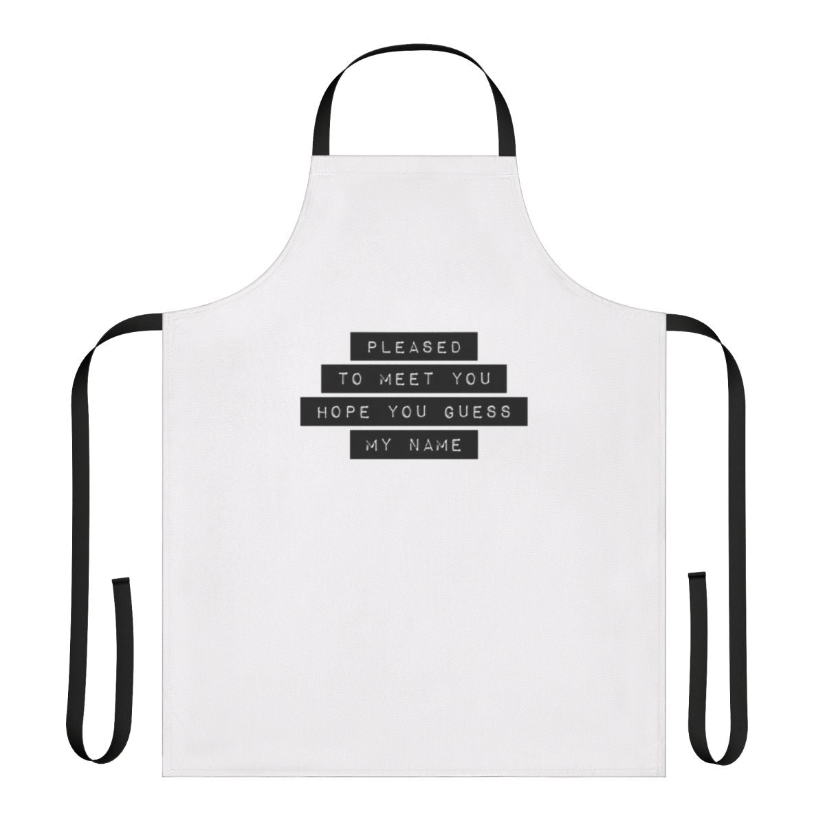Stylish "Pleased to Meet You" kitchen apron with vintage-inspired typography and design