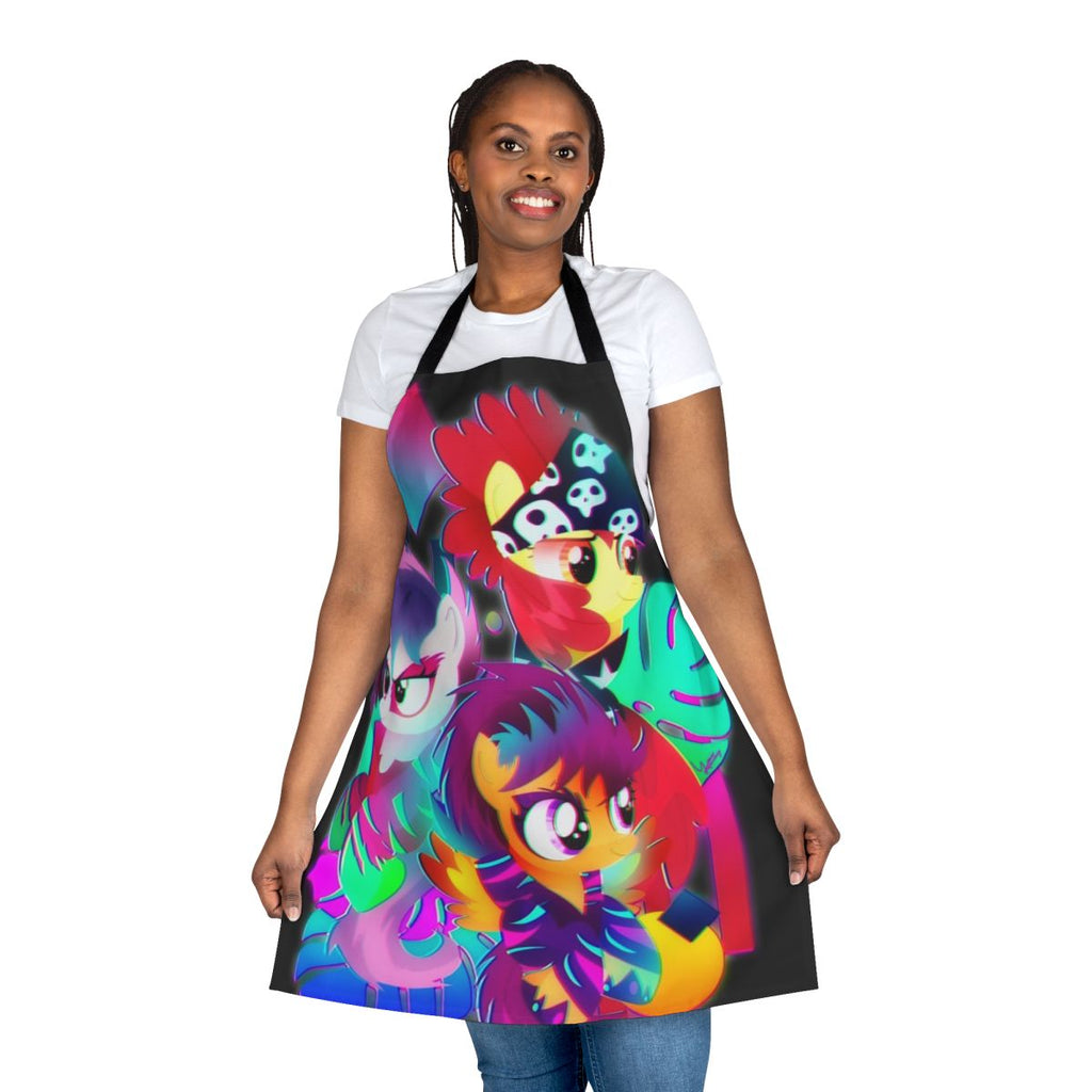 Synthwave Cutie Mark Crusaders-inspired apron with 80s neon colors and retro design