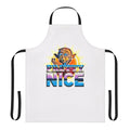 Retro-inspired "Pretty Nice" apron with alien, hero, and dance designs