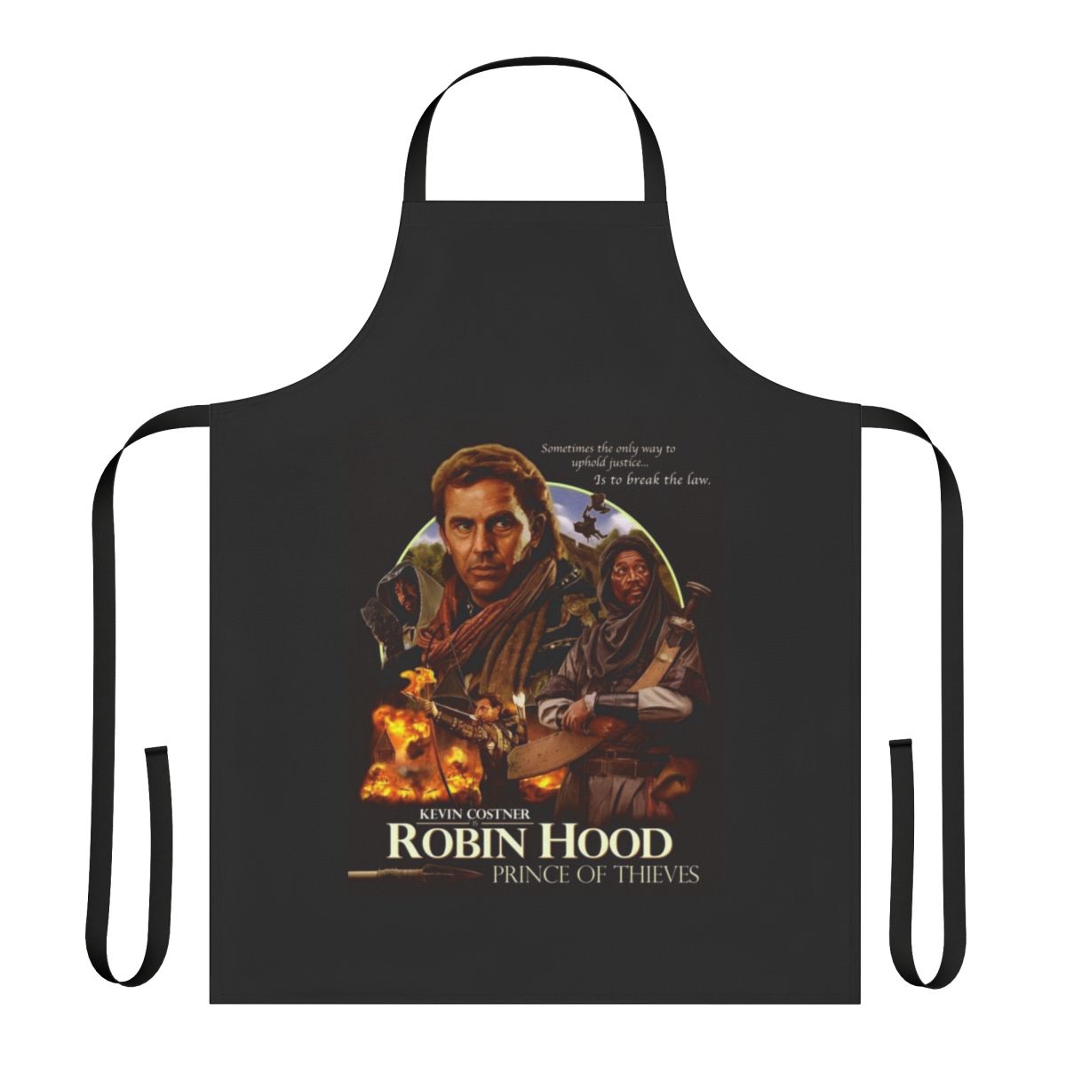 Retro-inspired apron featuring imagery from the 1991 Robin Hood: Prince of Thieves movie