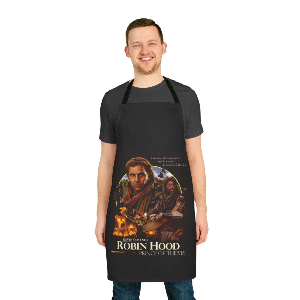 Retro-inspired apron featuring imagery from the 1991 Robin Hood: Prince of Thieves movie