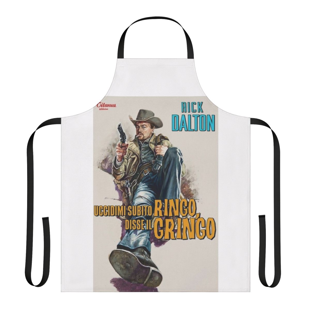 Vintage-style apron featuring Quentin Tarantino's Hollywood-inspired design
