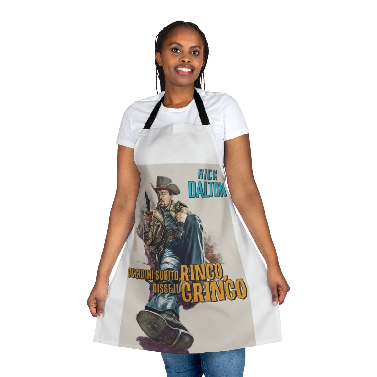 Vintage-style apron featuring Quentin Tarantino's Hollywood-inspired design