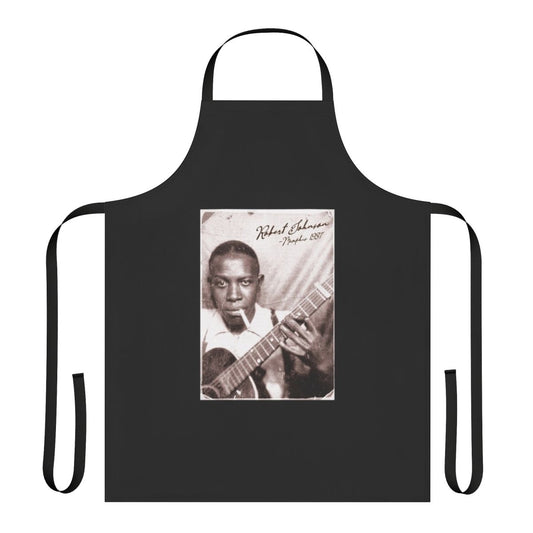 Retro-inspired apron with Robert Johnson blues guitar artwork