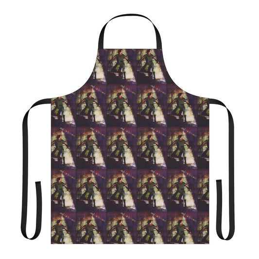 Vintage-style apron featuring a design inspired by the classic Robin Hood film starring Erroll Flynn