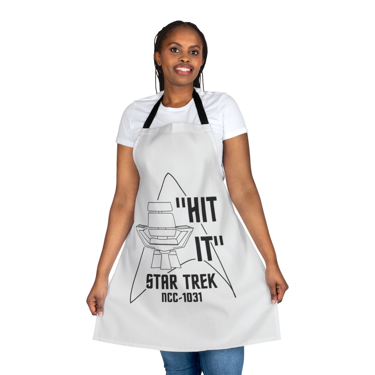 Retro-inspired Star Trek Discovery Captain Pike character design printed on a high-quality kitchen apron