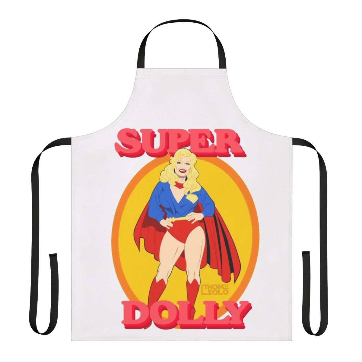 A vintage-style apron with a superhero design, perfect for the modern pinup enthusiast.