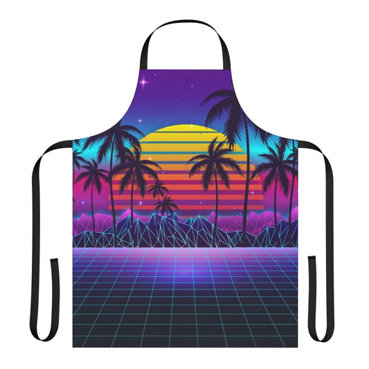 Retro-inspired synthwave apron with a vibrant sunset design