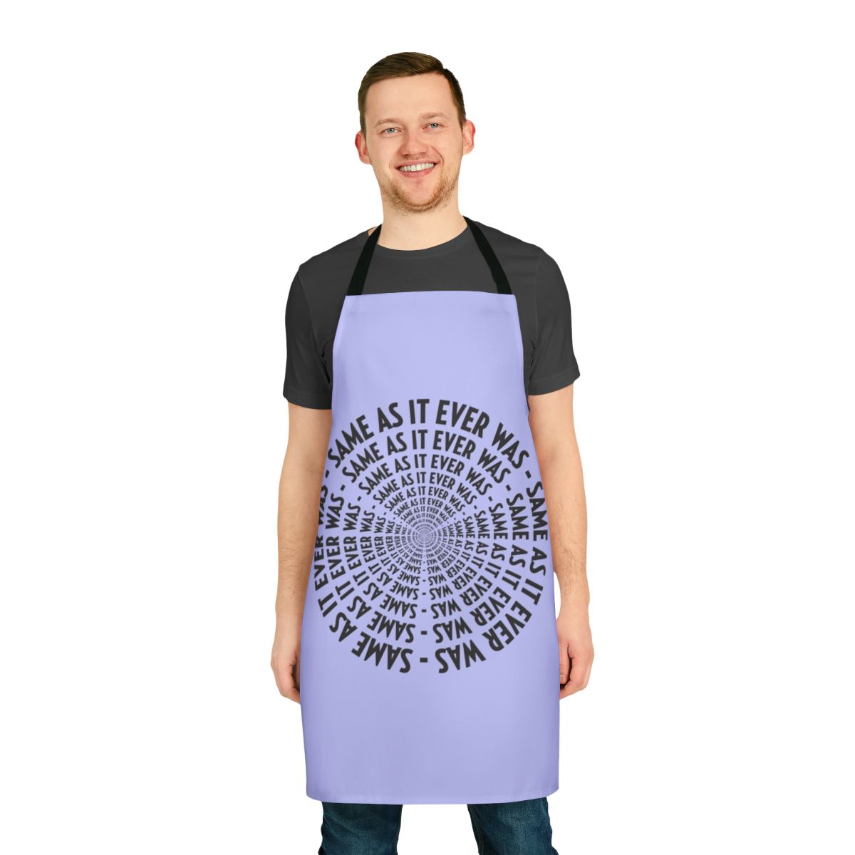 Retro-inspired apron featuring a Talking Heads-inspired design
