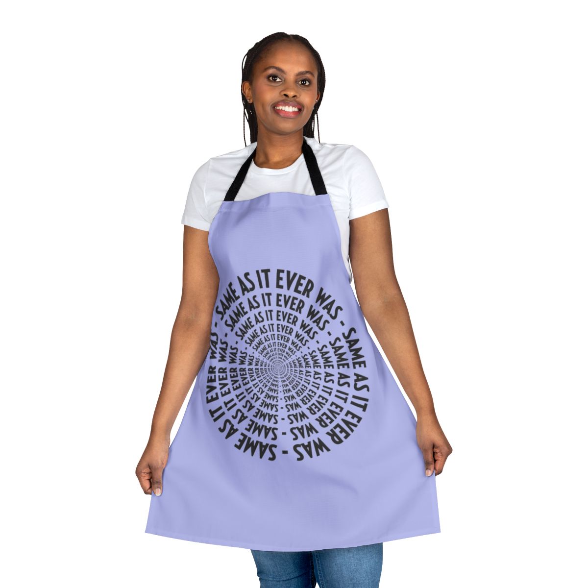 Retro-inspired apron featuring a Talking Heads-inspired design