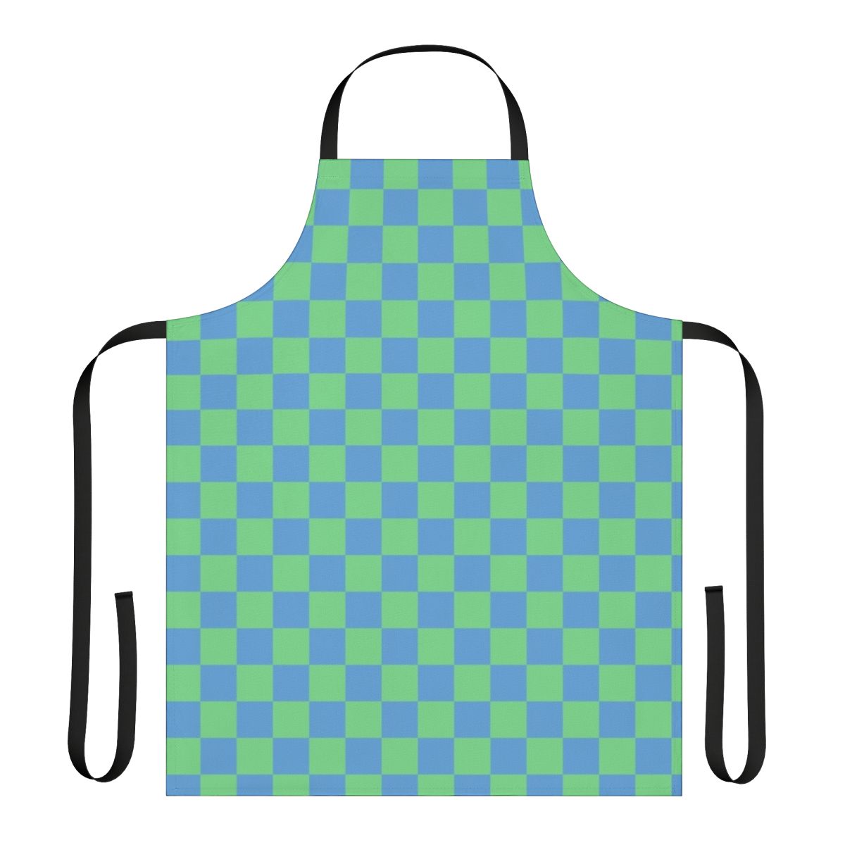 Teal and blue checkerboard apron with Earthbound gaming design