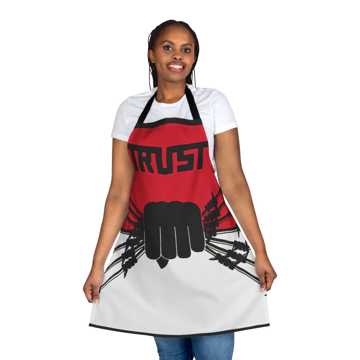 Apron featuring the Trust band logo and artwork inspired by their 1983 album