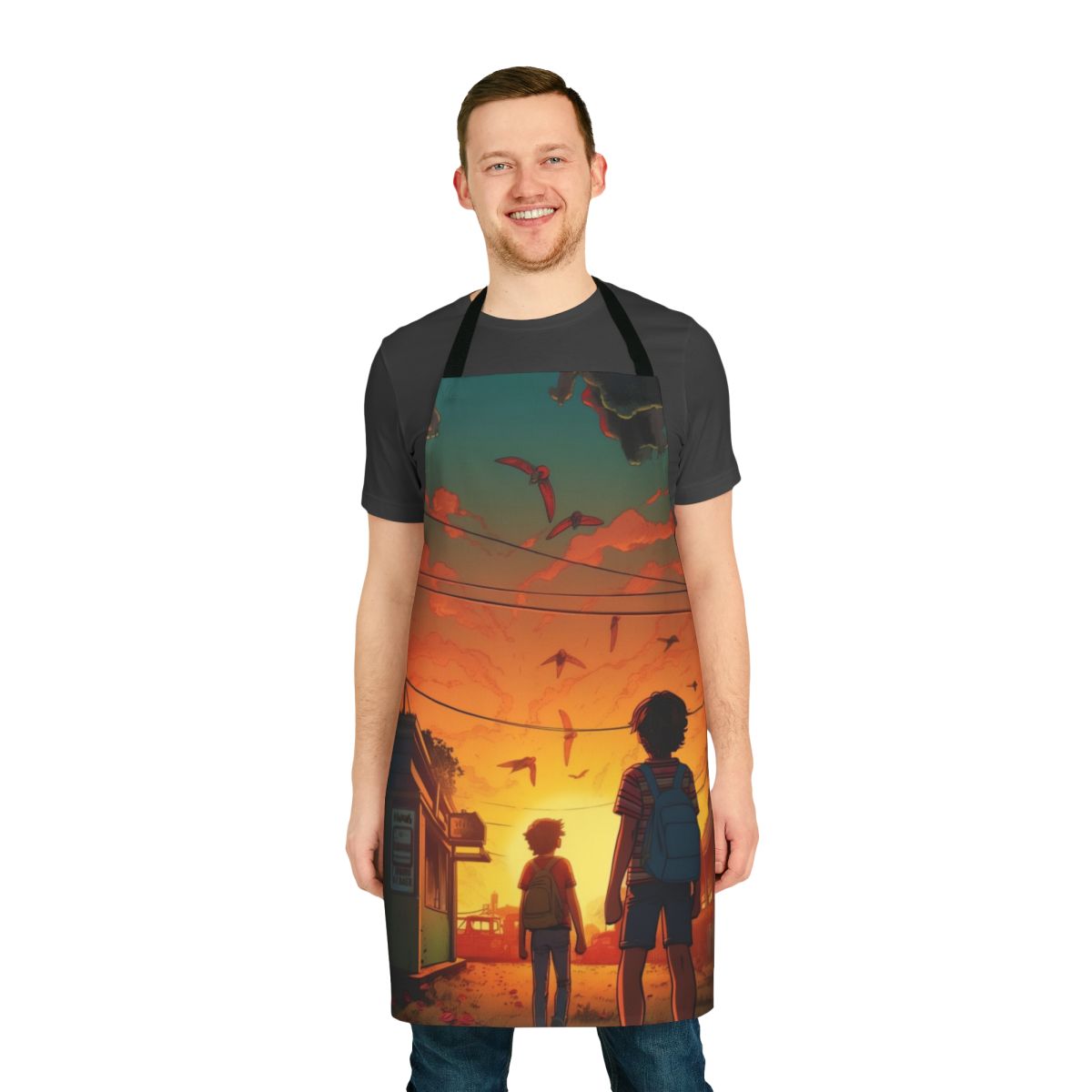 Apron featuring a vintage-style illustration of two kids from the Netflix series Stranger Things
