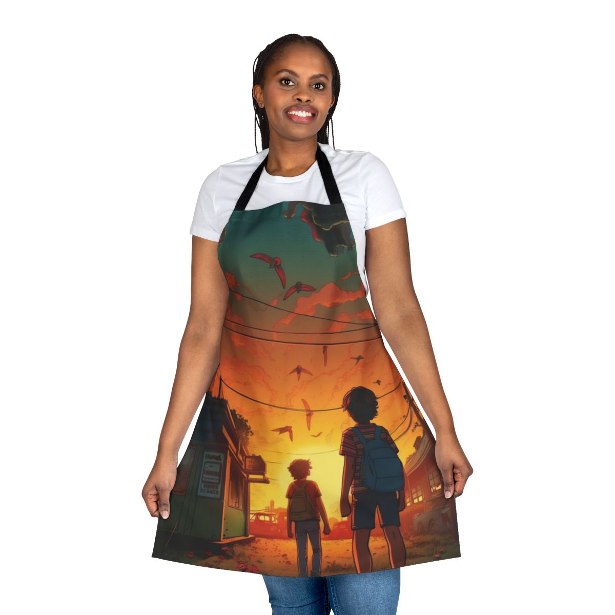 Apron featuring a vintage-style illustration of two kids from the Netflix series Stranger Things