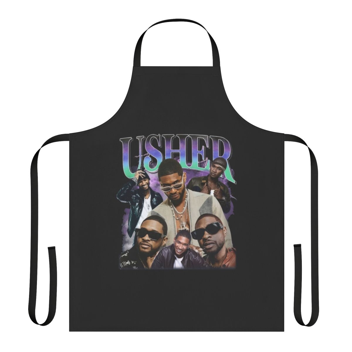Retro-inspired apron featuring Usher, the popular R&B singer and songwriter