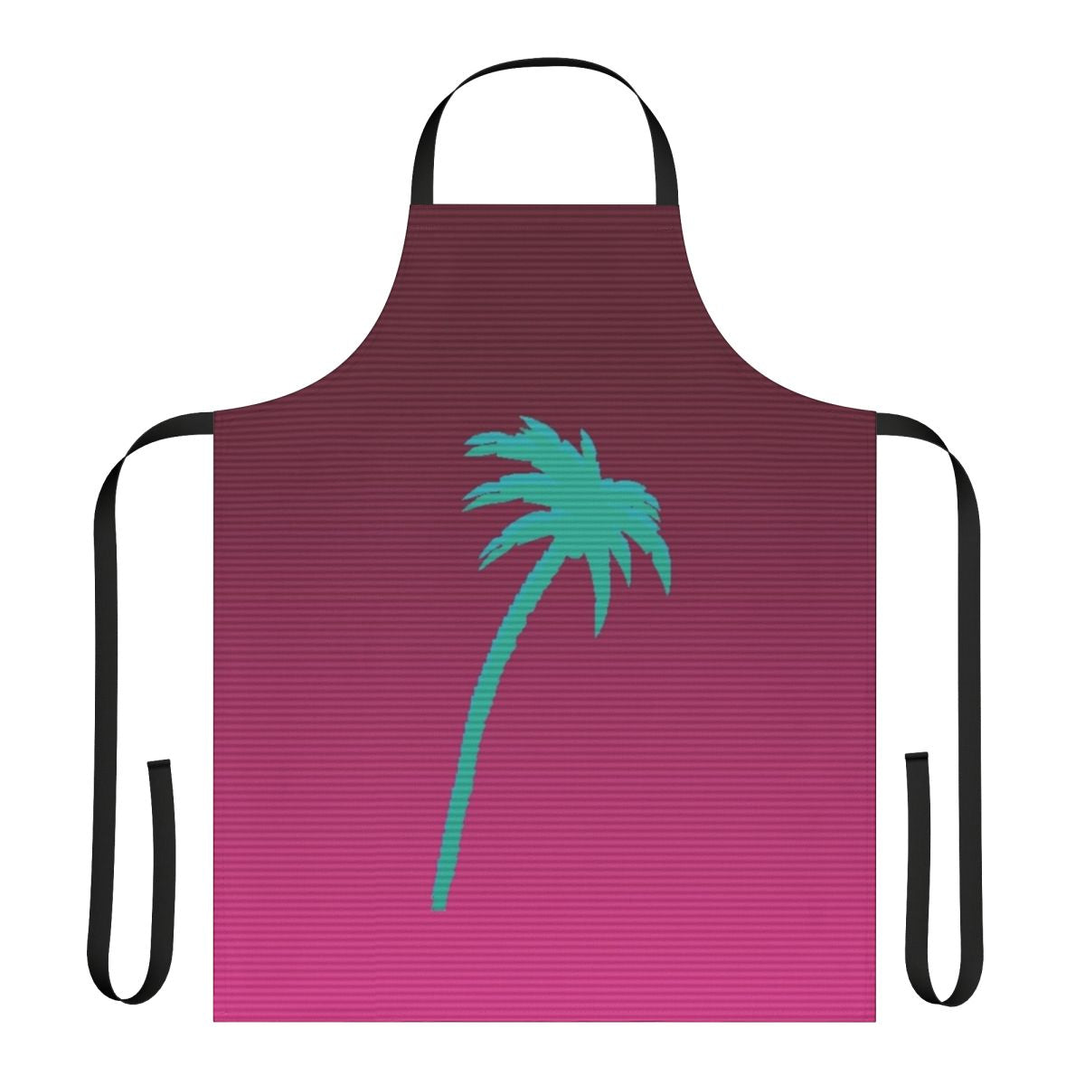 Vibrant Vaporwave-style apron featuring a palm tree design, inspired by the Hotline Miami video game.