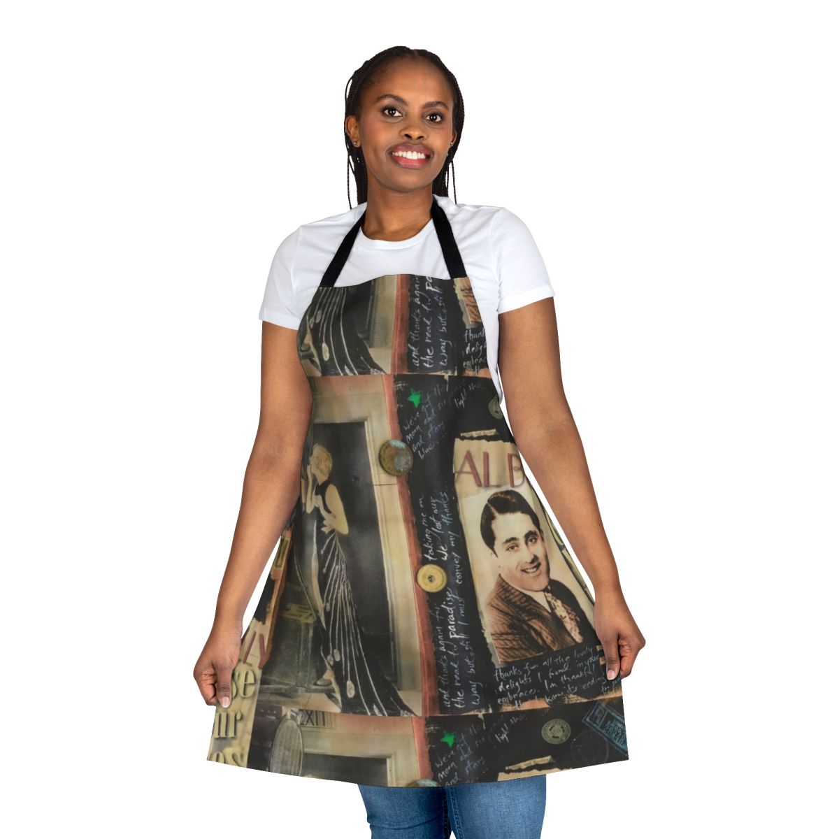Vintage-style apron with a classic sepia-toned image of a 1920s or 1930s singer or starlet