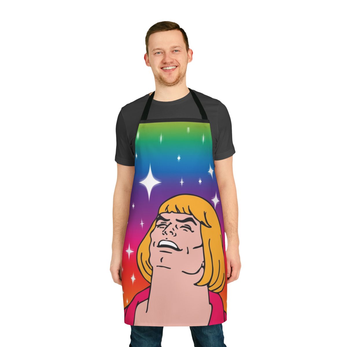 Retro-style "What's Going On?" apron inspired by the He-Man and the Masters of the Universe pop culture phenomenon