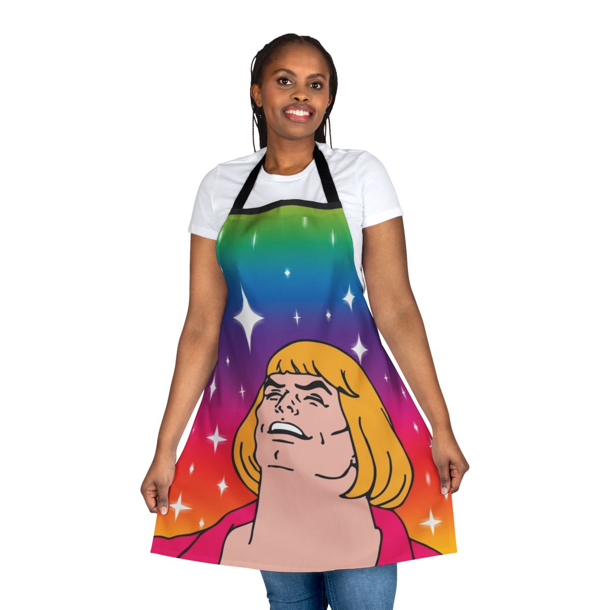 Retro-style "What's Going On?" apron inspired by the He-Man and the Masters of the Universe pop culture phenomenon