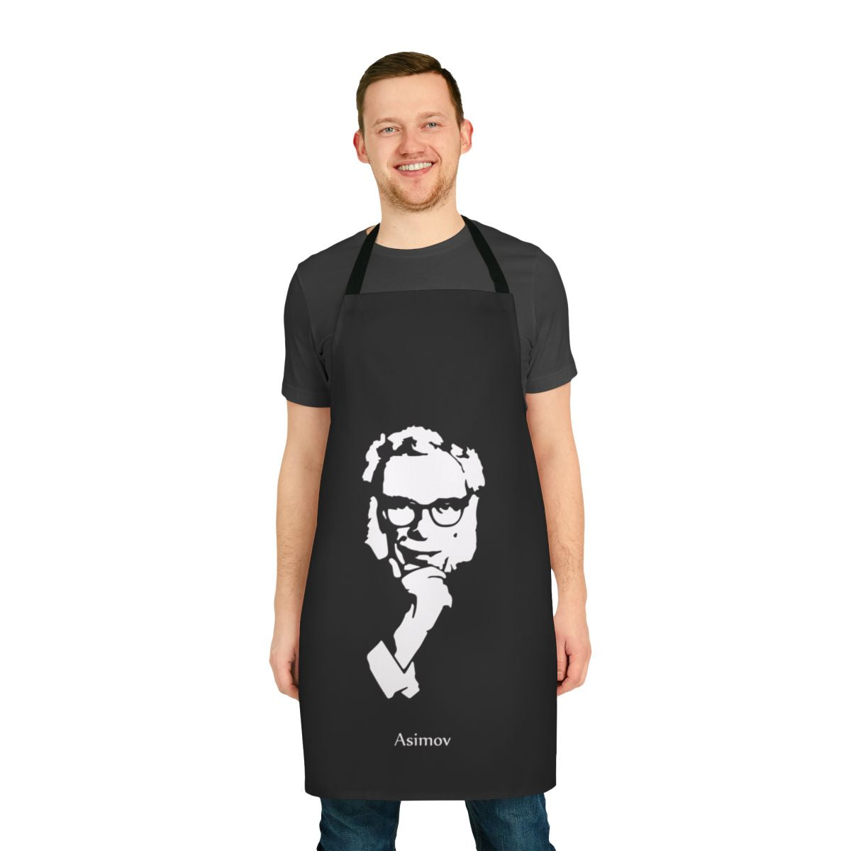 Retro-style apron featuring the name of science fiction author Isaac Asimov