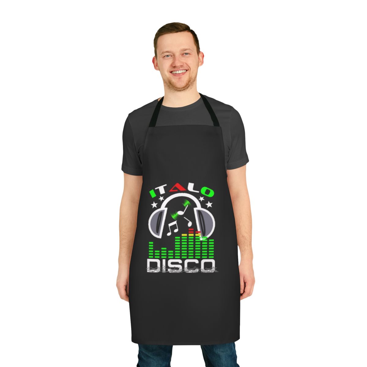 Italo Disco Black Apron with Retro Synthpop and 80s Music Vibe