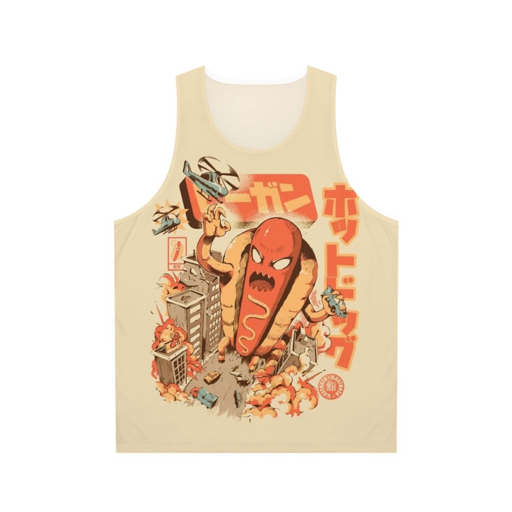 Retro Japanese inspired unisex hot dog graphic tank top