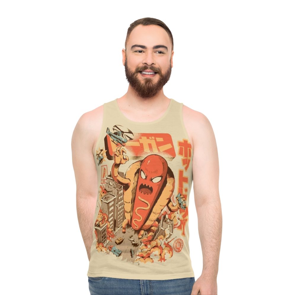 Retro Japanese inspired unisex hot dog graphic tank top