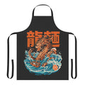 Retro-style apron featuring a rampaging ramen dragon against the iconic Kanagawa wave artwork