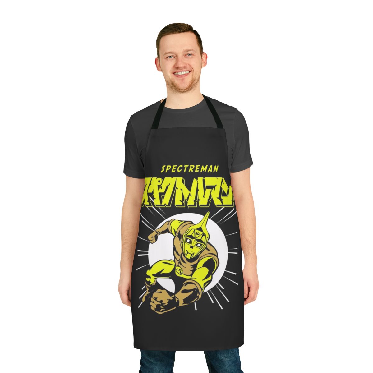 Retro-style apron featuring Spectreman, a classic Japanese superhero