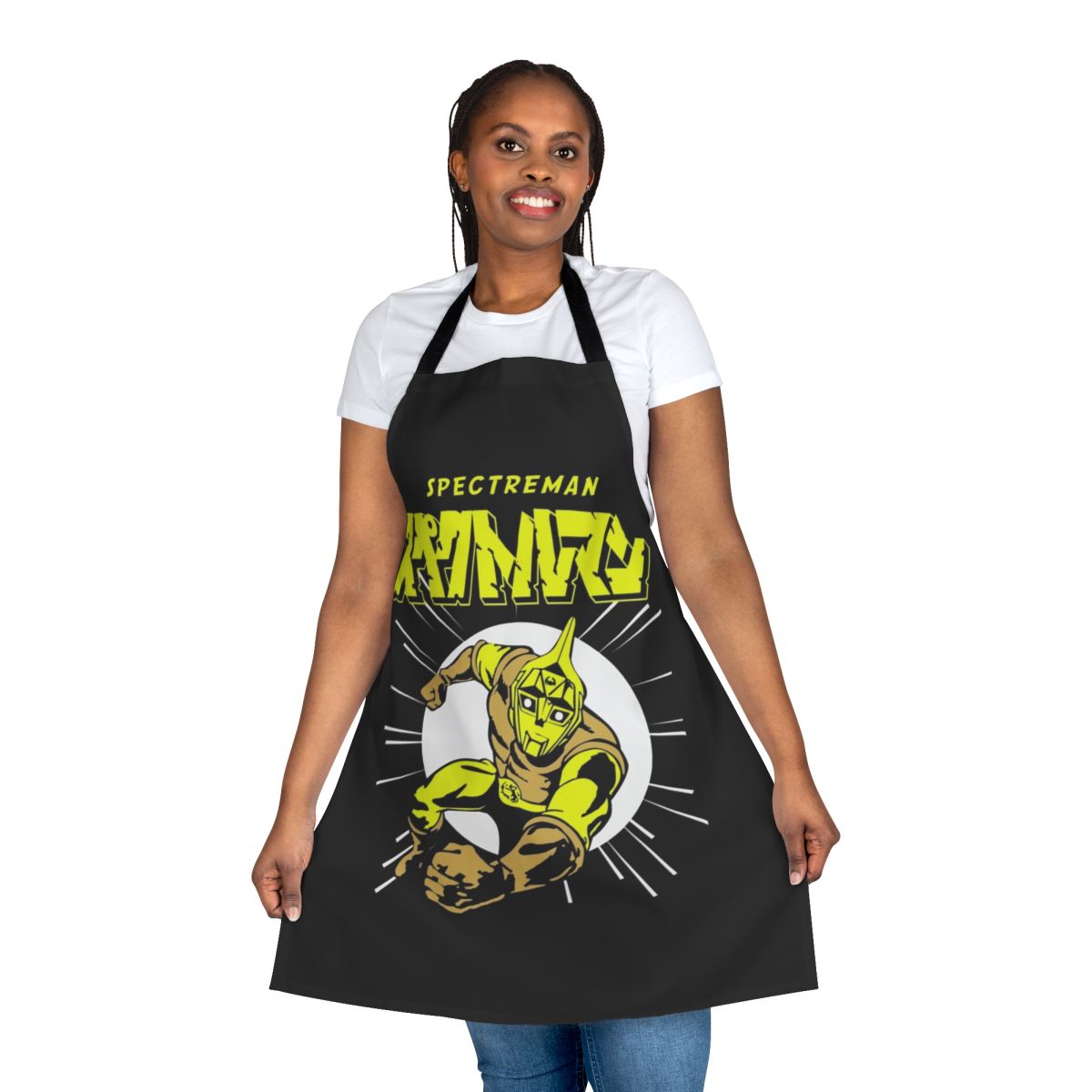 Retro-style apron featuring Spectreman, a classic Japanese superhero