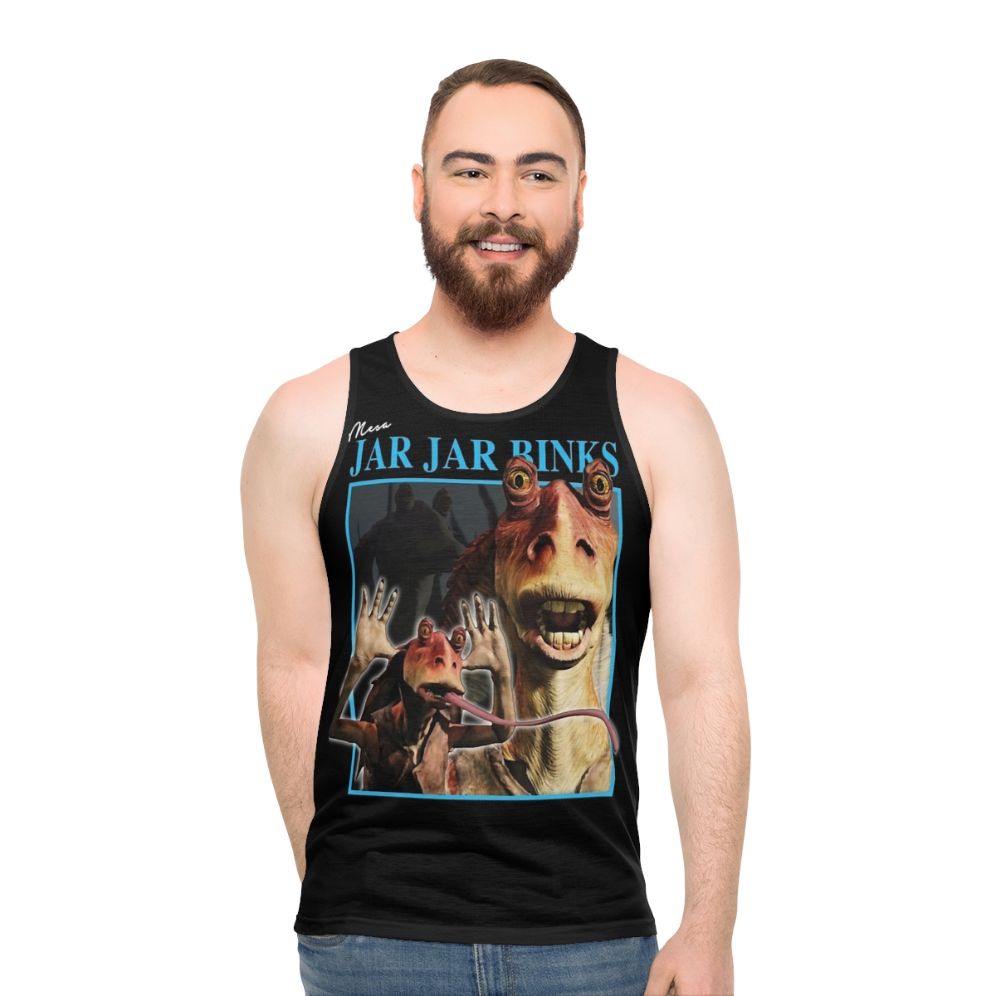 Retro Jar Jar Binks graphic on a unisex tank top