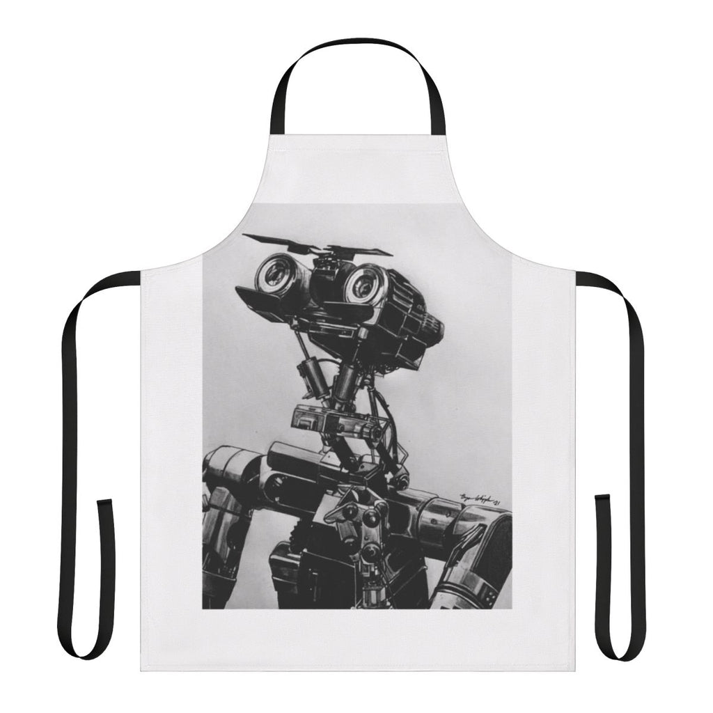 Apron featuring the iconic robot character Johnny 5 from the 1988 sci-fi cult classic movie Short Circuit.