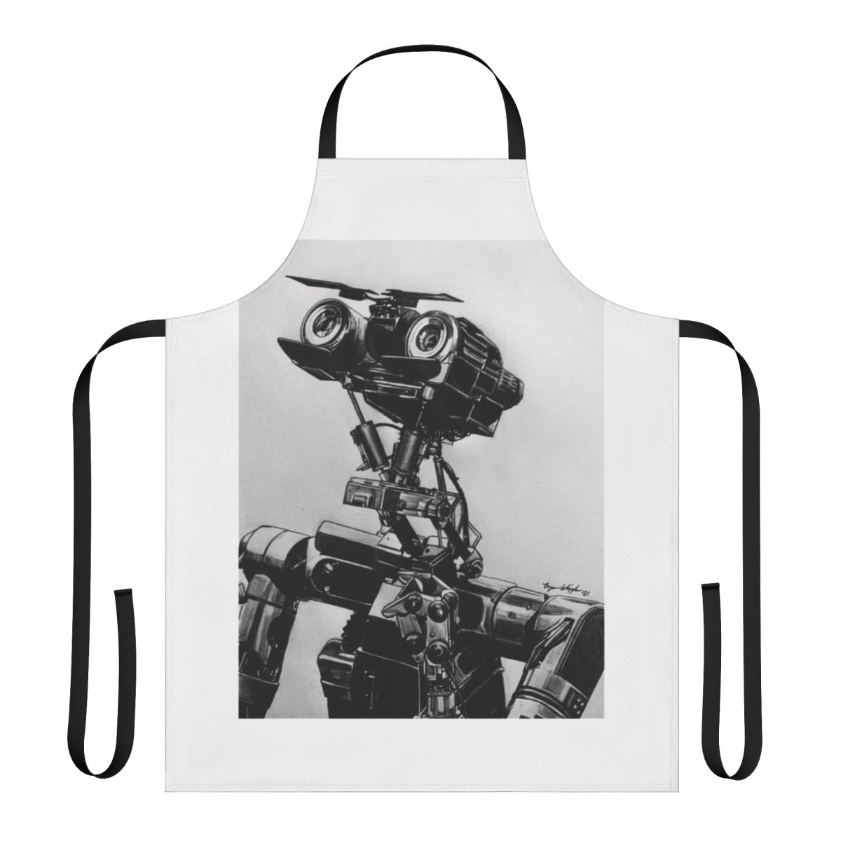 Apron featuring the iconic robot character Johnny 5 from the 1988 sci-fi cult classic movie Short Circuit.