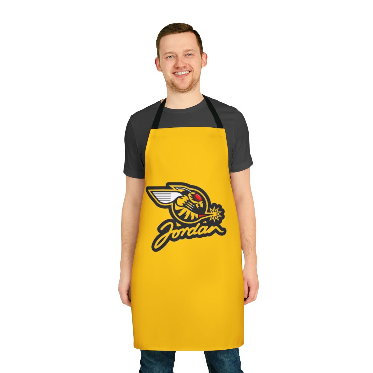 Vintage-style yellow apron with Jordan F1 team logo and branding