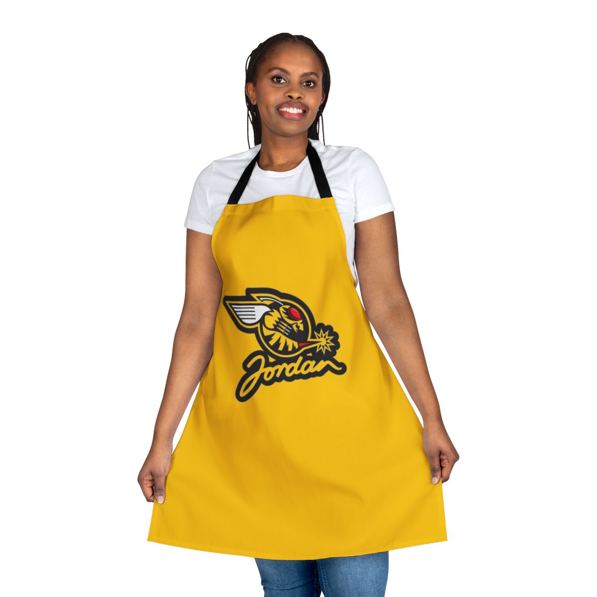Vintage-style yellow apron with Jordan F1 team logo and branding