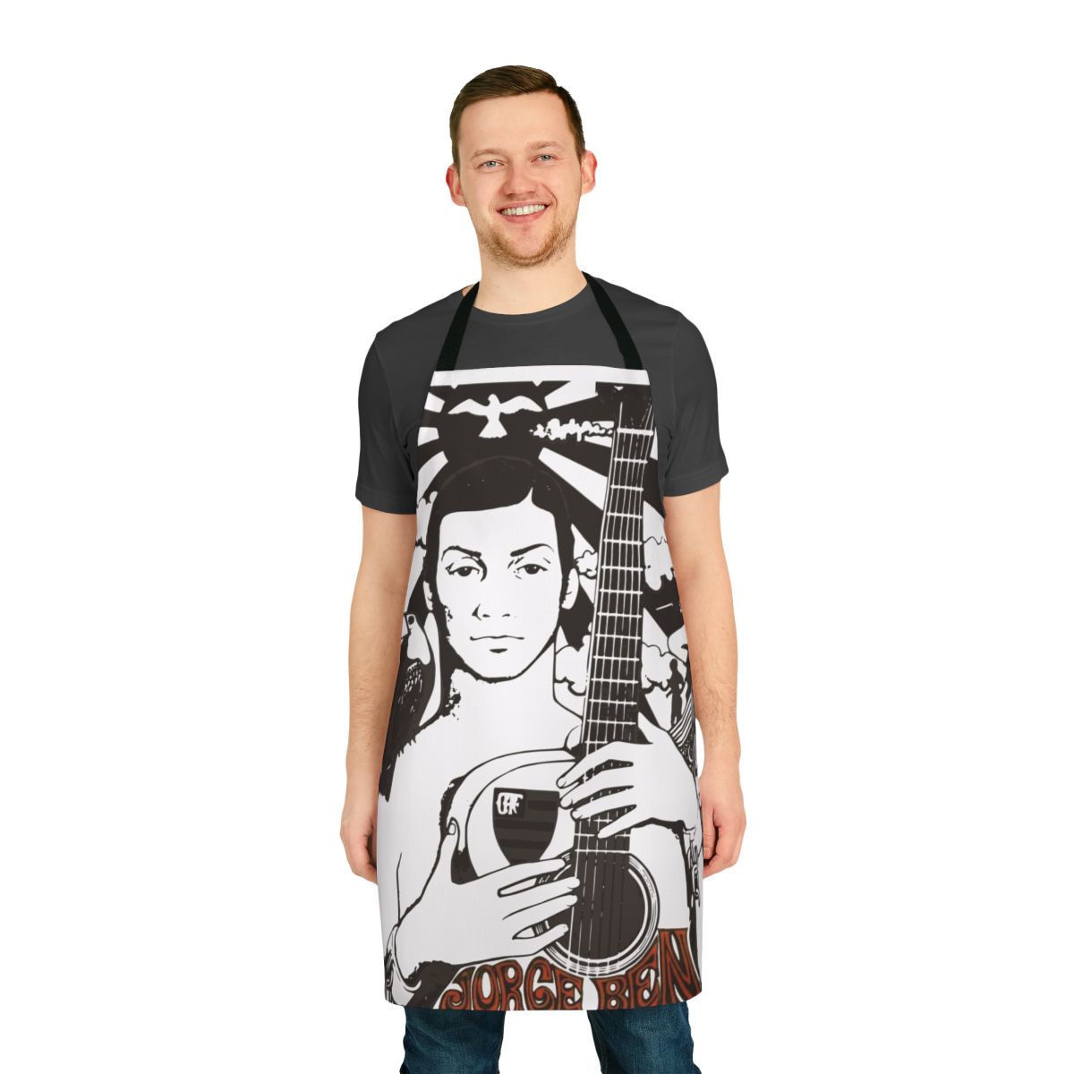 Retro-style apron featuring the artwork and style of Brazilian musician Jorge Ben Jor