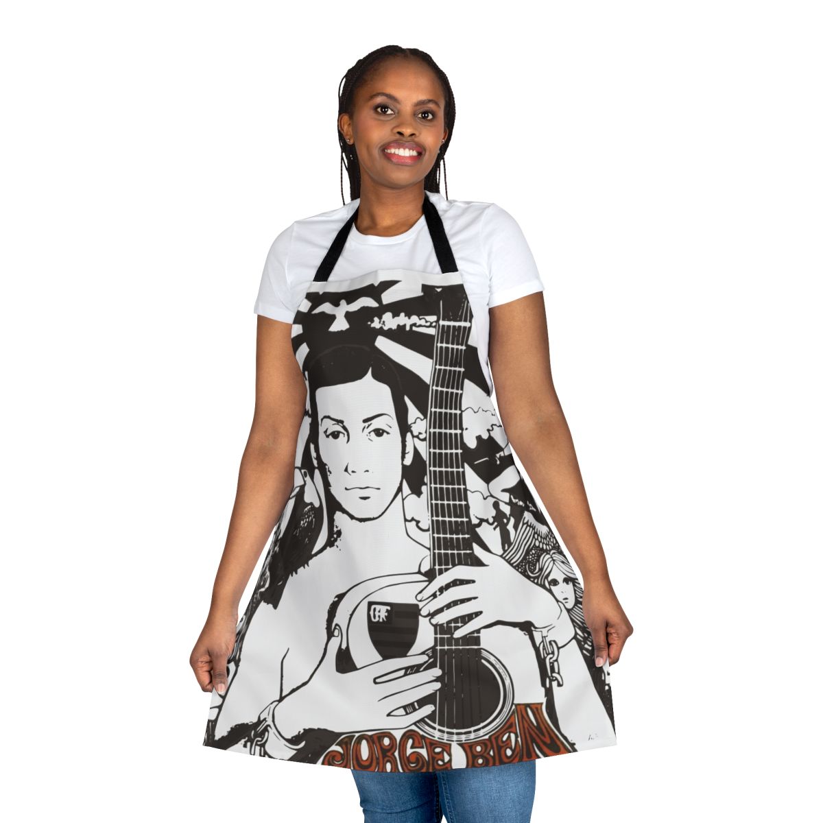 Retro-style apron featuring the artwork and style of Brazilian musician Jorge Ben Jor