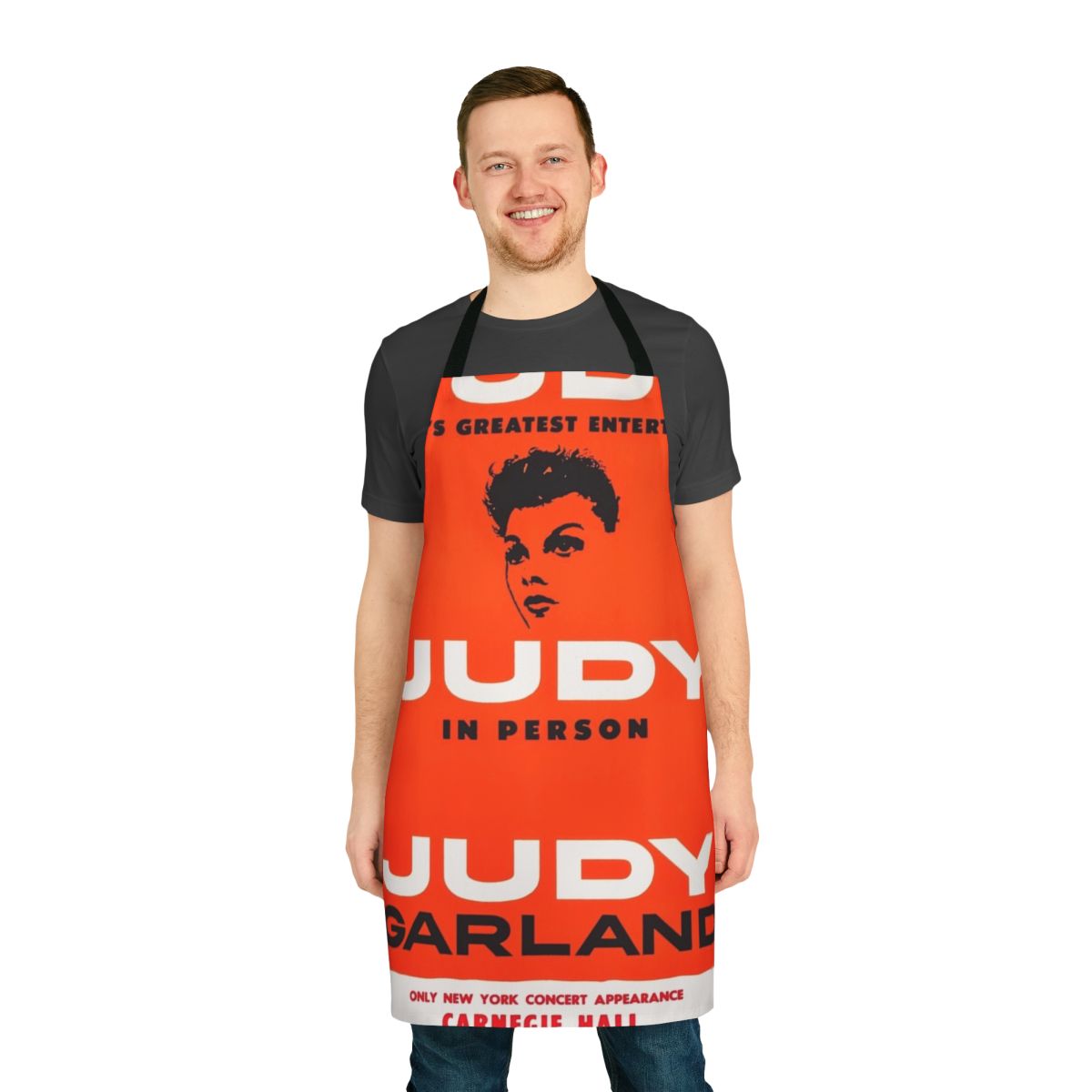 Retro-styled apron featuring Judy Garland's iconic Carnegie Hall concert poster design